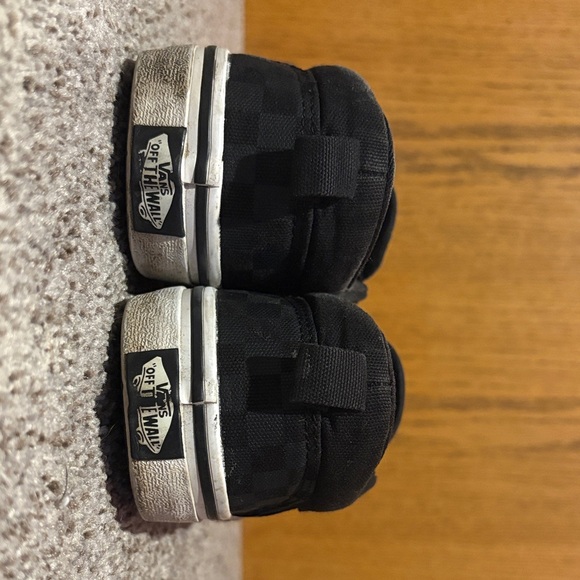 Vans Women’s Black/Grey Checkered Slip-On Sneakers - Picture 3 of 5